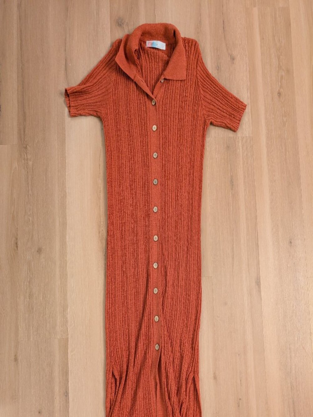 Free People Shirt Dress Riding Waves Rust Short Sleeve Ribbed Button Collar Sz S